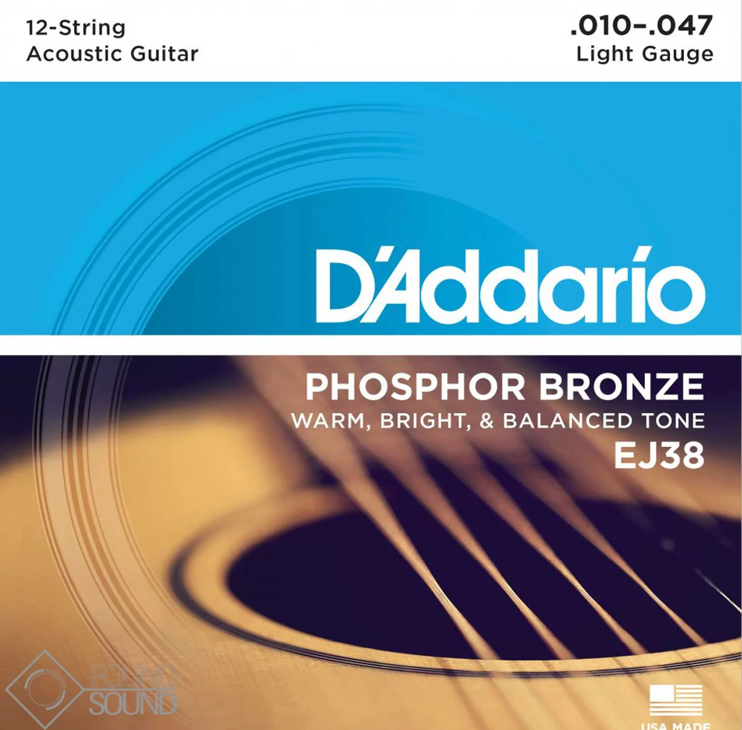 D'Addario EJ38 Phosphor Bronze 12 String Acoustic Guitar Strings
