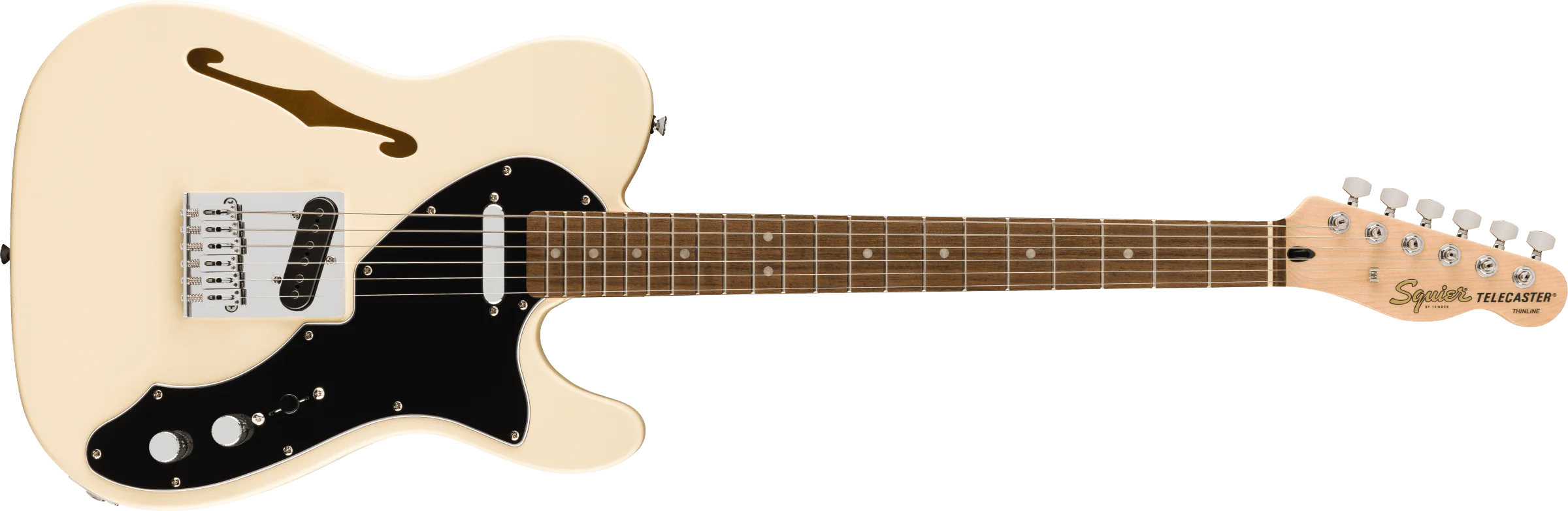 Fender Squier Affinity Series Telecaster Thinline, Laurel Fingerboard, Black Pickguard, Olympic White - Image 4
