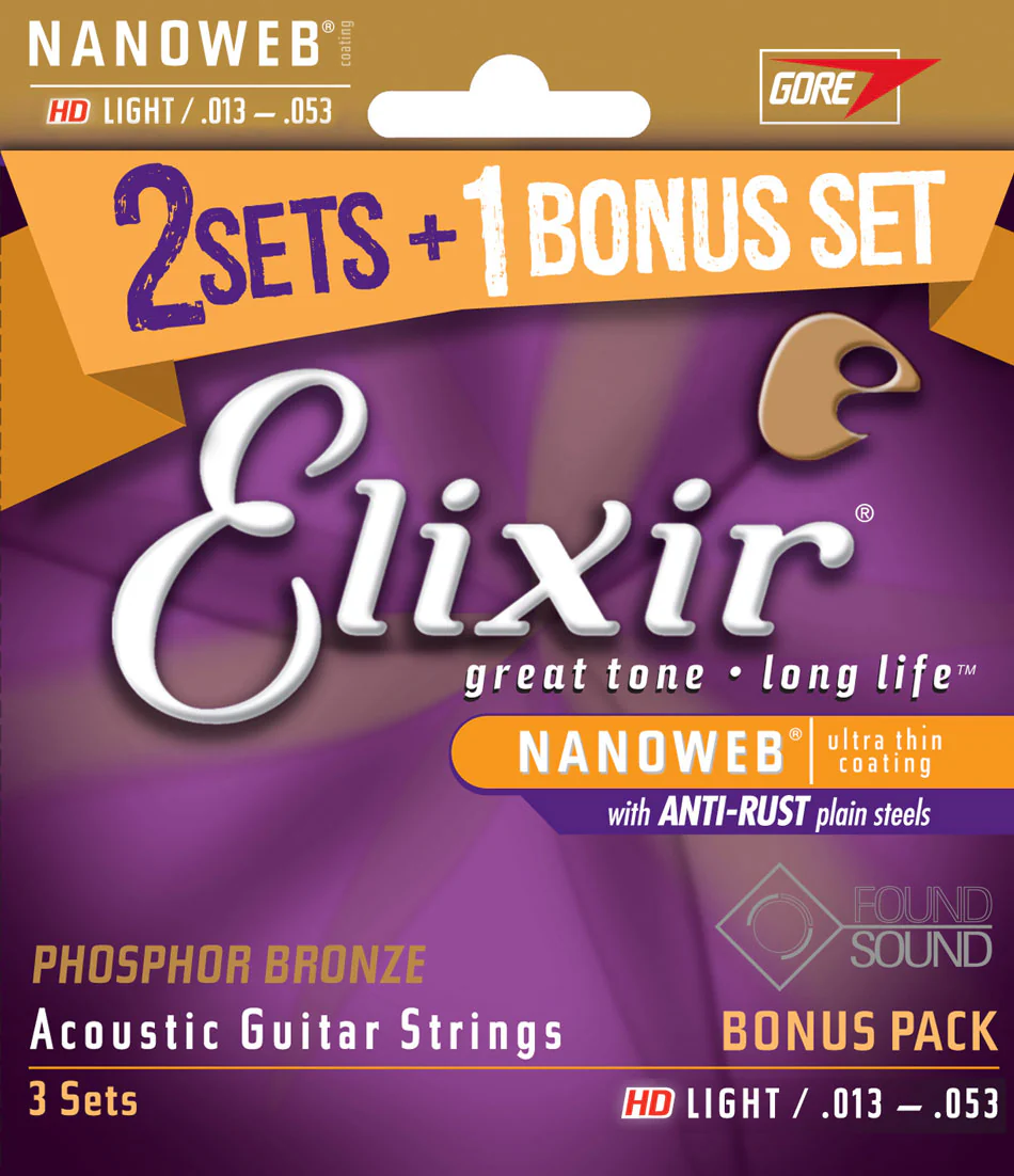 Elixir 16545 Nanoweb Phosphor Bronze Light 3 Sets for the price of 2