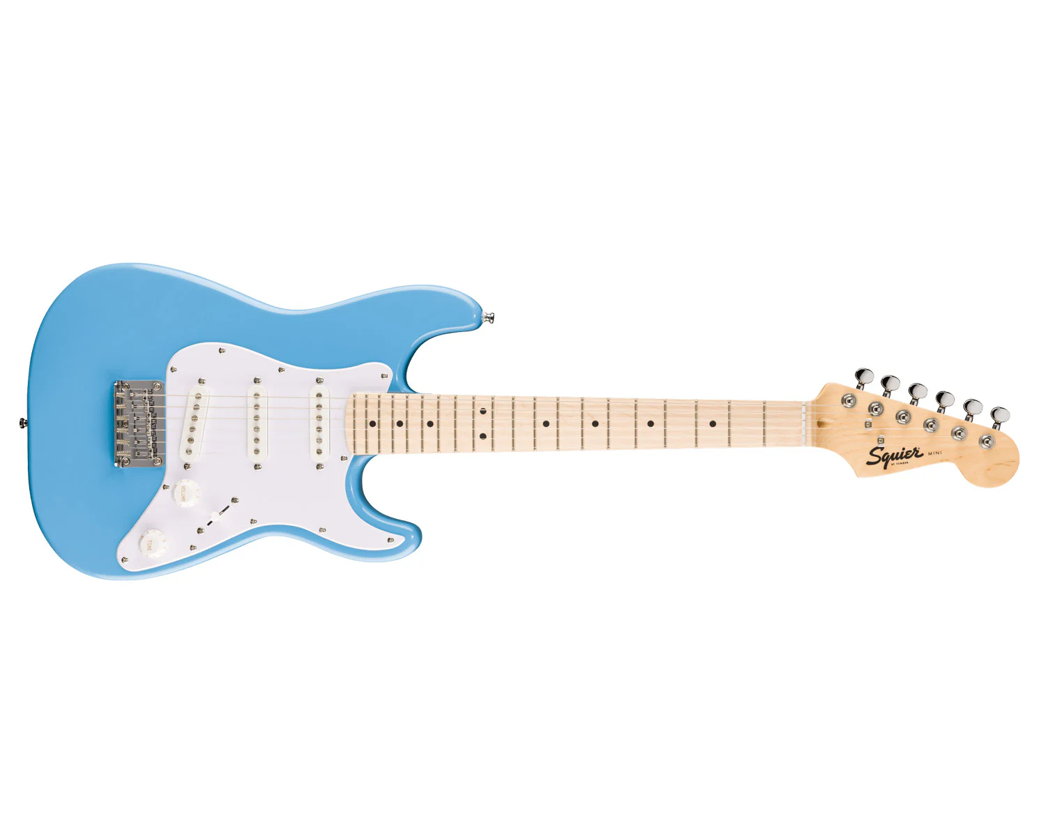 Fender Squier Mini Stratocaster, Maple Fingerboard, White Pickguard, California Blue - Image 2