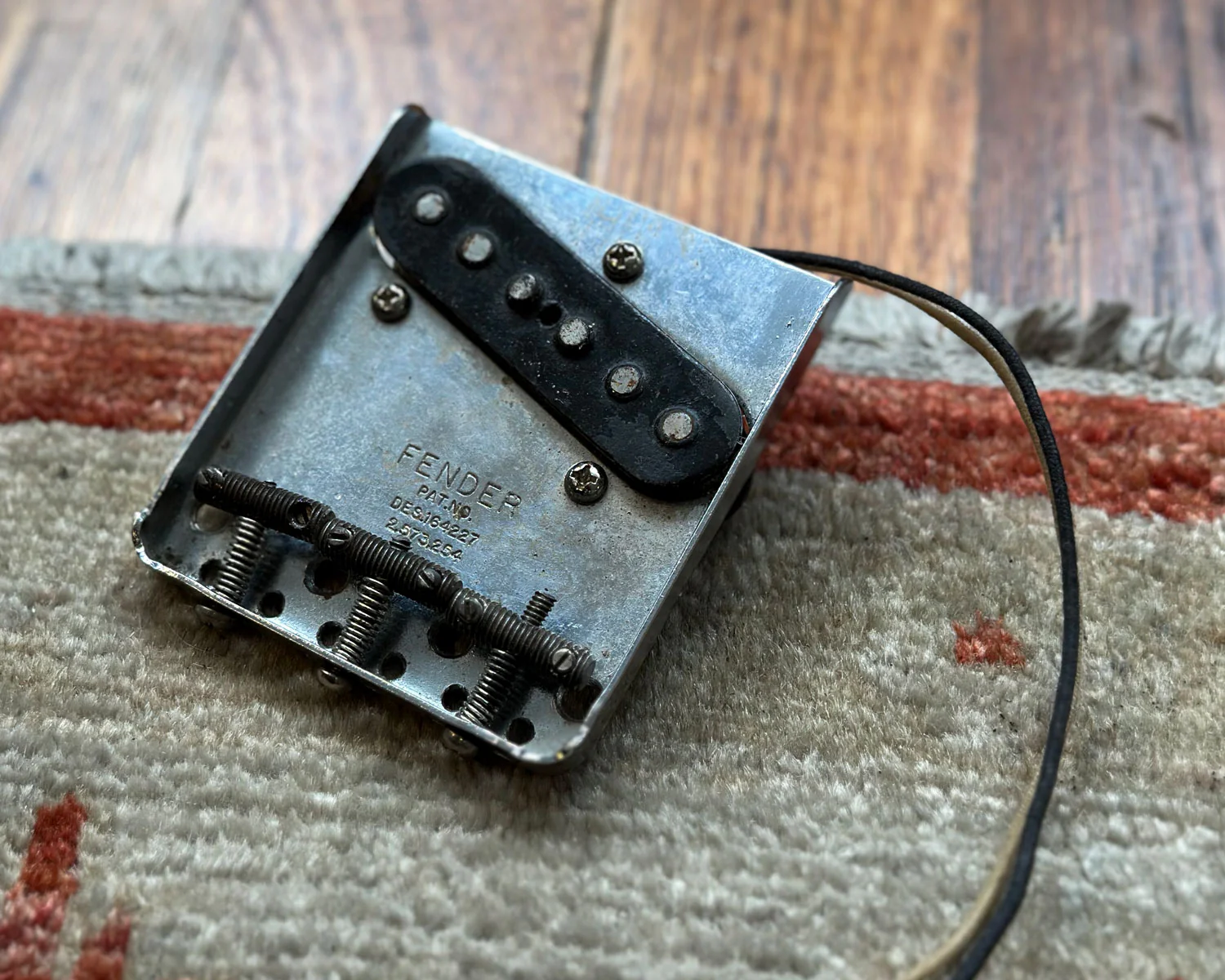 1960s Fender Telecaster Bridge Pickup & Bridge Plate - Pat No DES.164227 2,573,254 w/ Original Saddles - Top Loader & String Thru - Image 6